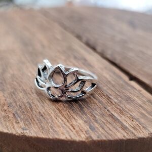 Silver Tone Lotus Flower Openwork Ring - Women's Jewelry 6.5 R825